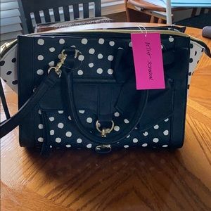 Betsy Johnson Black and White Polka Dot Satchel